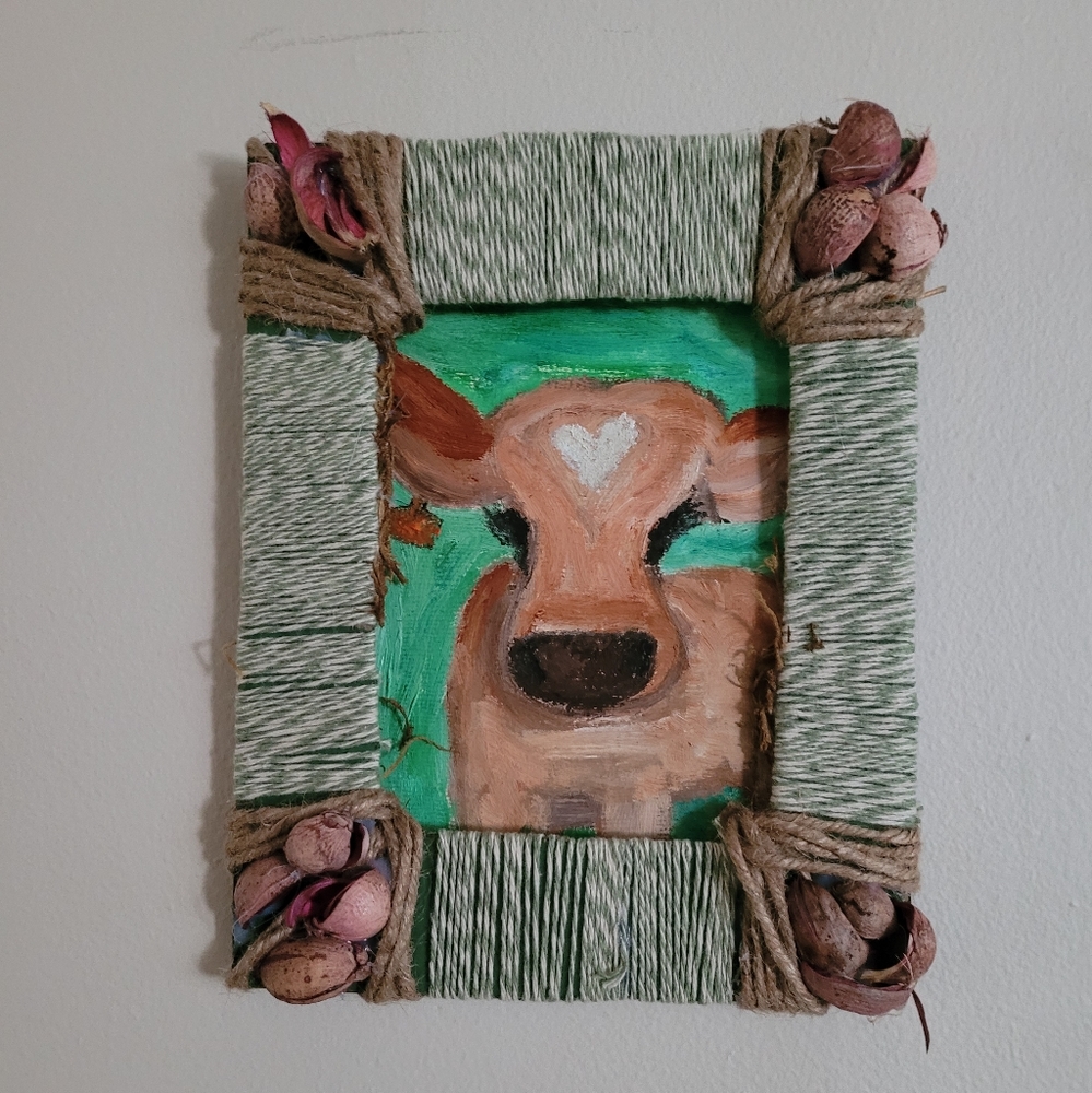 Oil painting cow mixed media